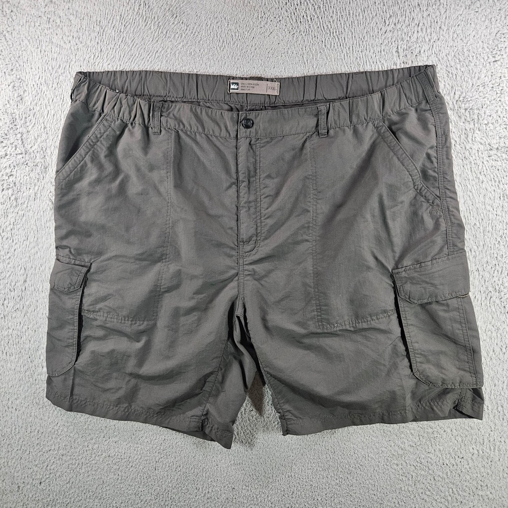REI Mens XXXL Gray Nylon Cargo Hiking Shorts Elastic Waist Quick Dry Outdoors